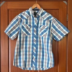 Cody James Blue and Brown Plaid Casual Western pearl snap Shirt